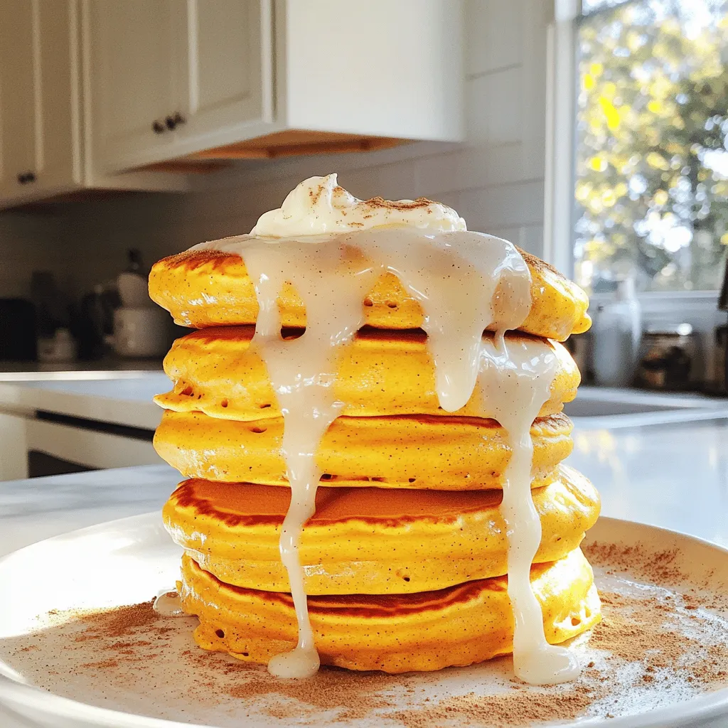 Pumpkin Cinnamon Roll Pancakes with Cream Cheese Bliss