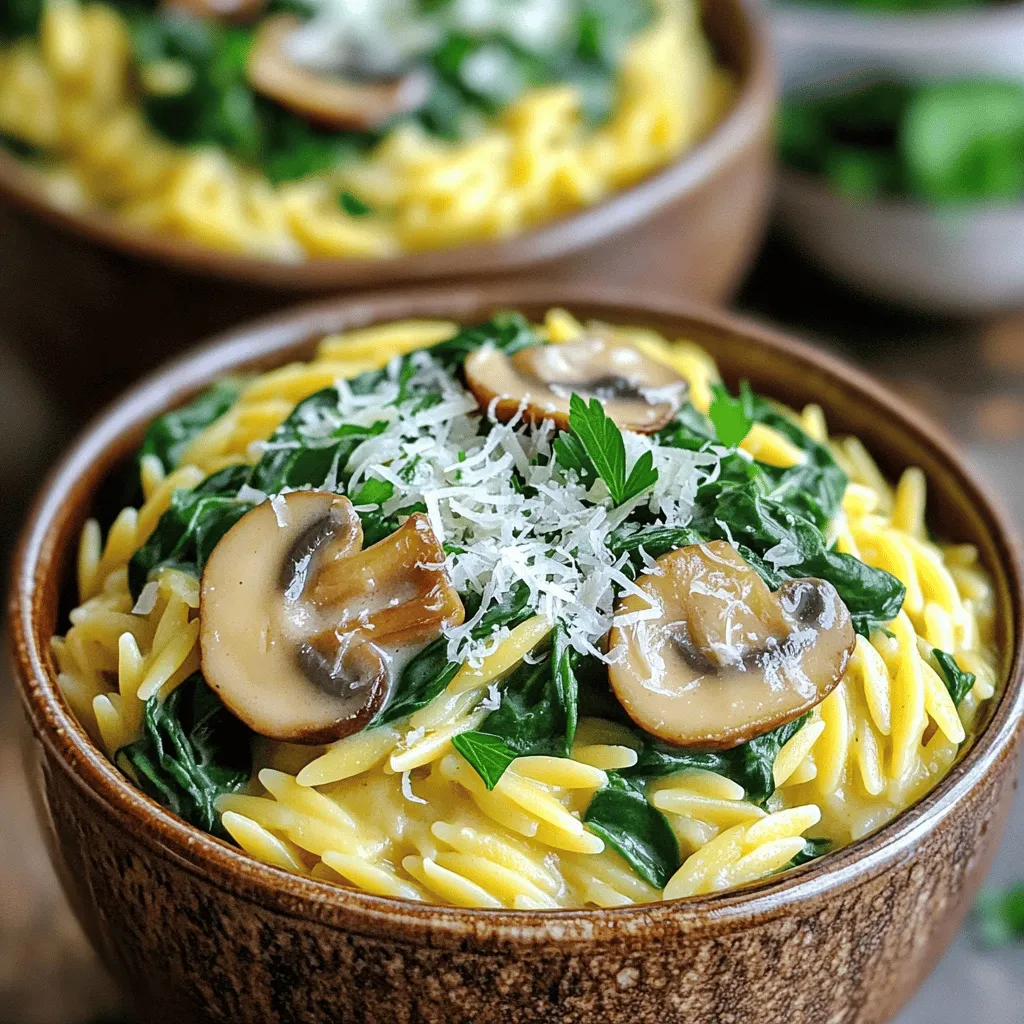 One Pot Creamy Mushroom Spinach Orzo Delight
