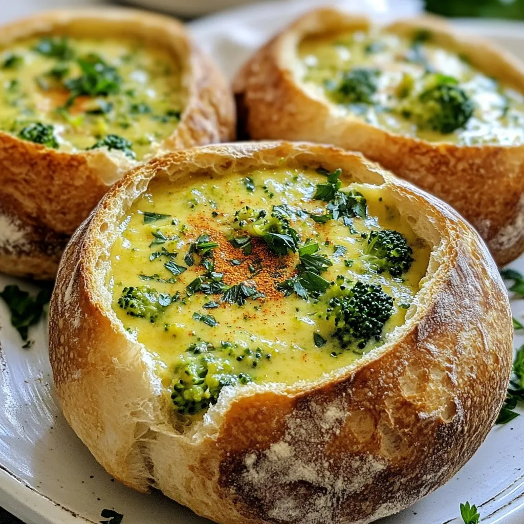 Cheddar Broccoli Soup in Bread Bowls Delight