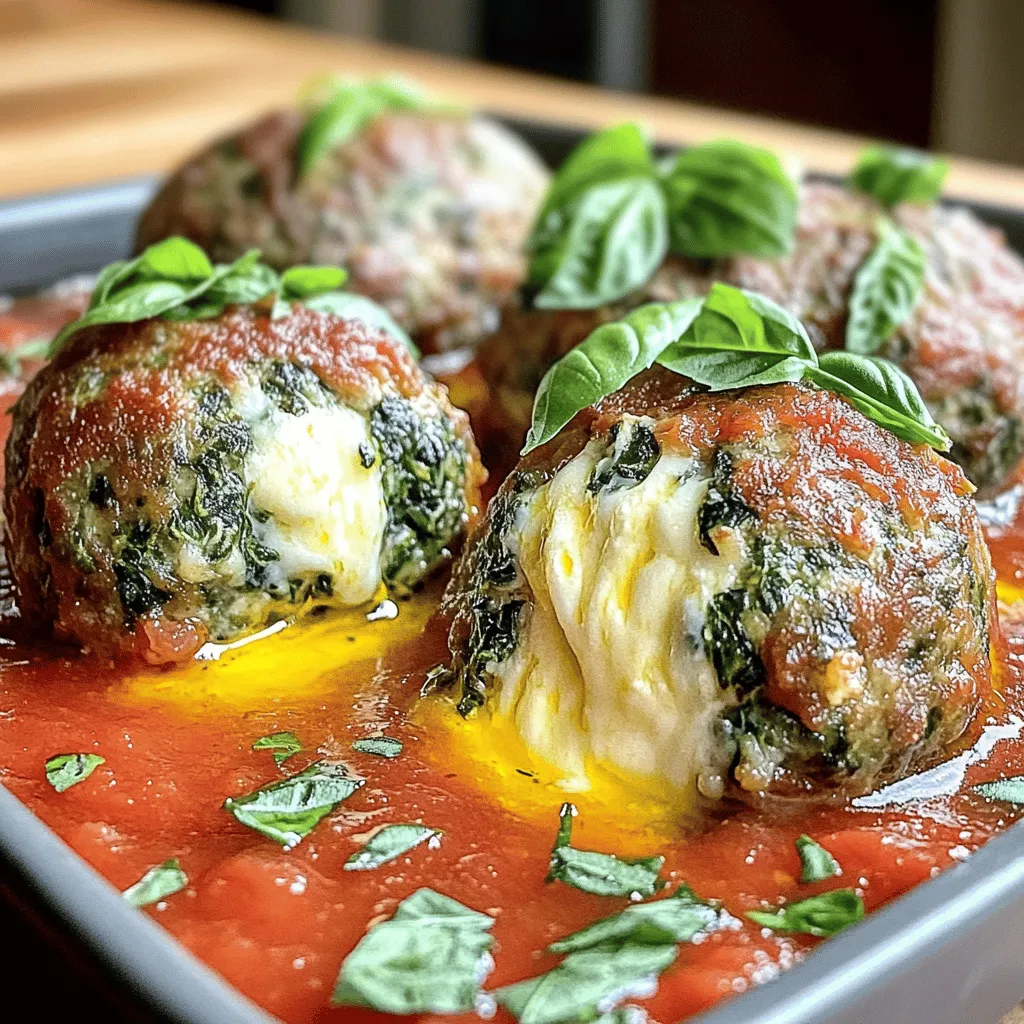 Spinach Garlic Meatballs Stuffed with Mozzarella Wonder