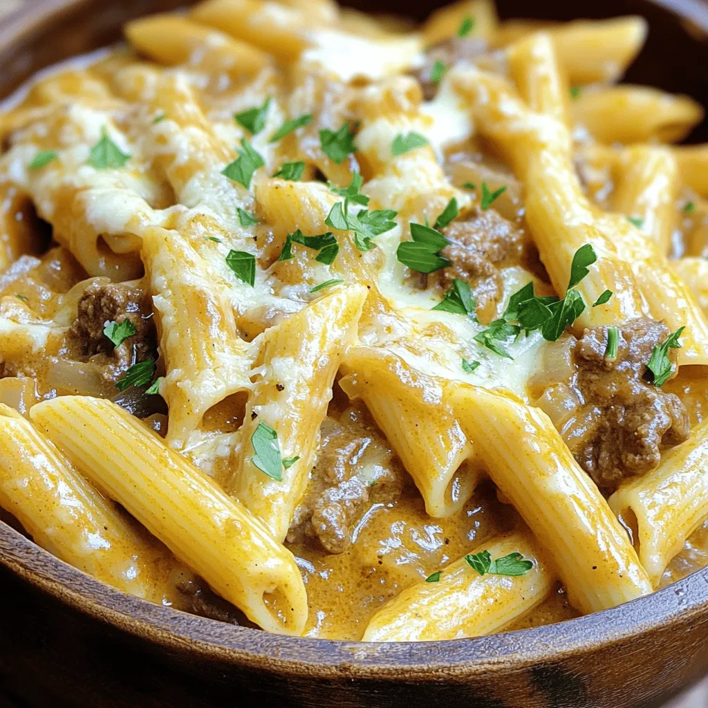 Cheesy Penne with Garlic Butter Beef Delightful Dish