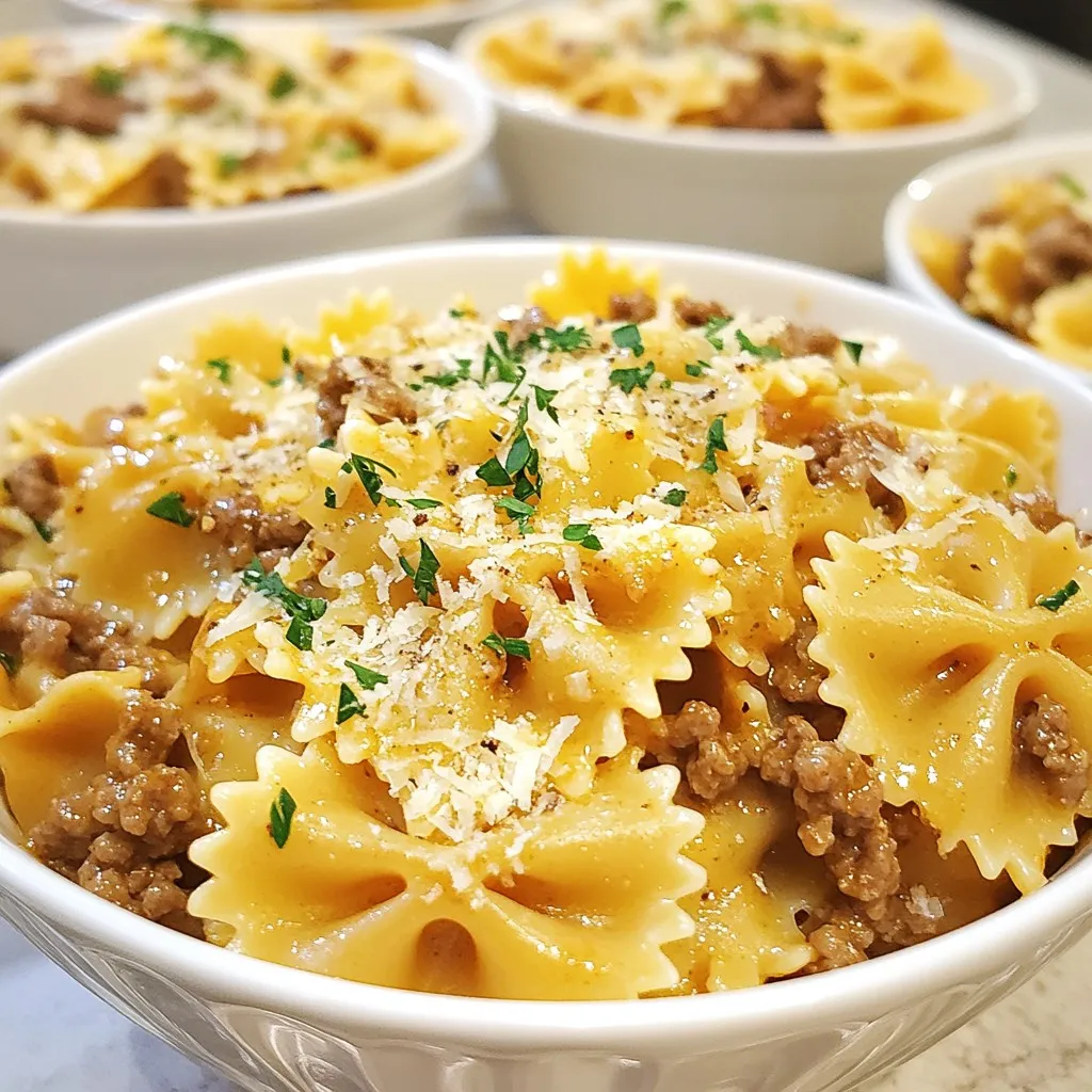 Creamy Garlic Parmesan Beef Bowtie Pasta Delight