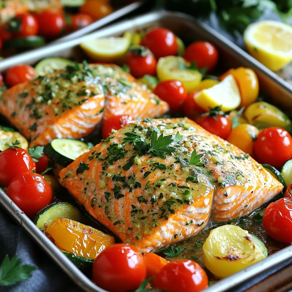 Sheet Pan Garlic Herb Salmon &#038; Veggies Delight