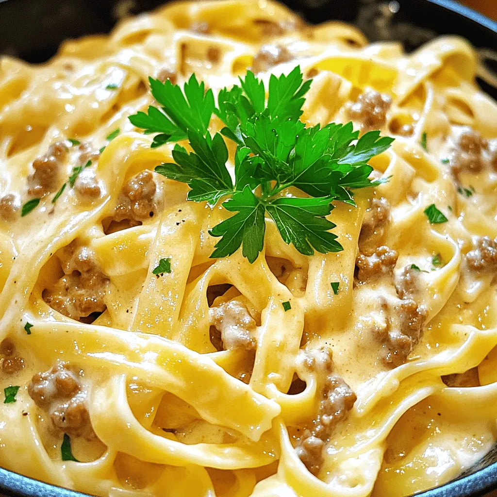 Ground Beef Pasta with Alfredo Creamy Delight