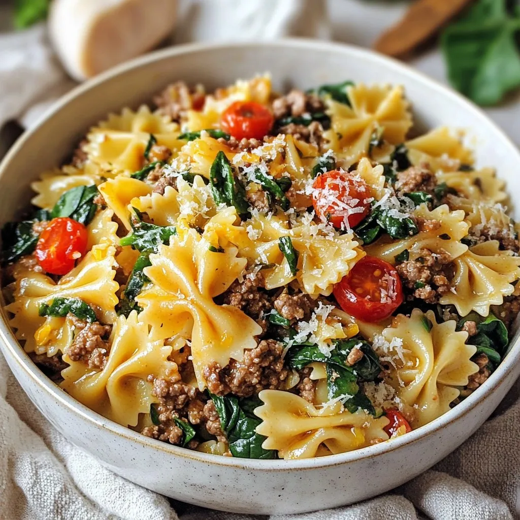 Parmesan Garlic Beef Bowtie Pasta Delicious Meal Delight
