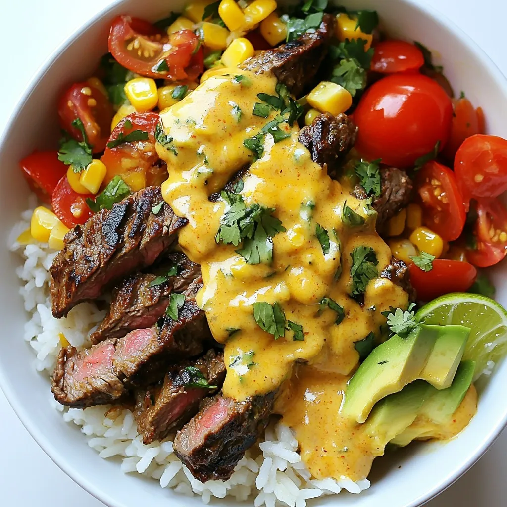 Queso Rice with Steak Strips Flavorful Comfort Meal
