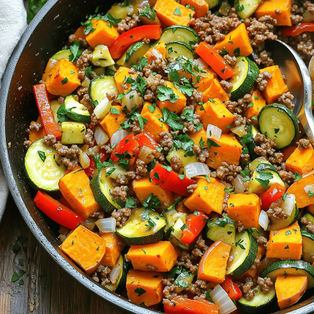 Ground Beef Zucchini Sweet Potato Skillet Delight